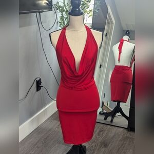 Sexy Red Cowl Neck Cocktail Dress Sz M